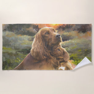 Serviette De Plage setter irlandais avec chiot