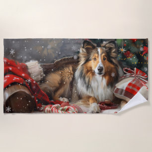 Serviette De Plage Shetland Sheepdog Festif de Noël