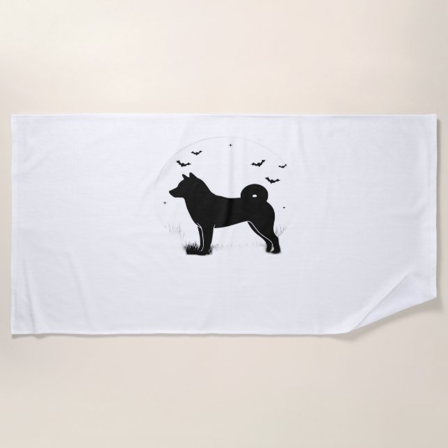 Serviette De Plage Shiba Inu Chien - Halloween Lune Silhouette Oversi (Devant)