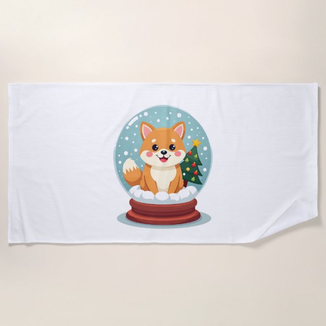 Serviette De Plage Shiba Snow Globe (Devant)