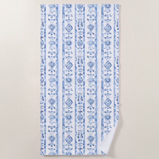 Serviette De Plage Sicily Italian Rustic Blue Stripes (Devant)