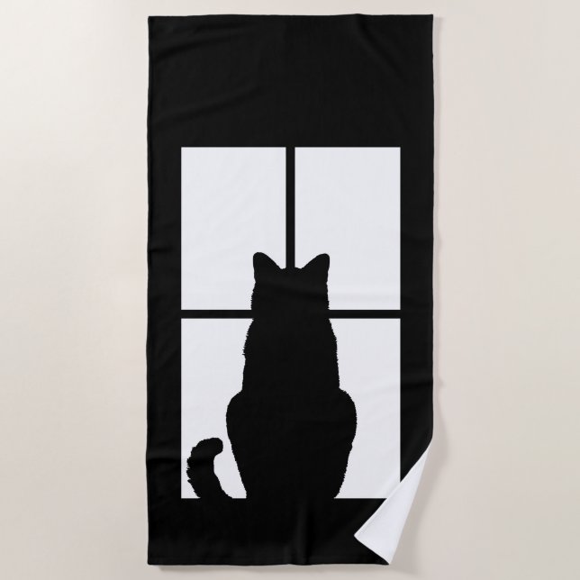 Serviette De Plage Silhouette de chat de fenêtre (Devant)
