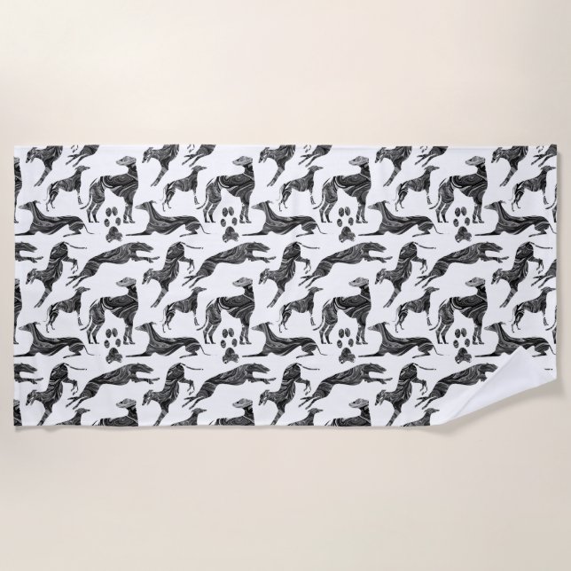 Serviette De Plage Silhouettes en marbre gris Greyhound (Devant)