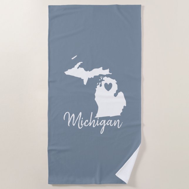 Serviette De Plage Simple Ardoise Bleu Michigan Home State Map (Devant)