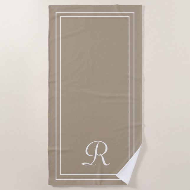 Serviette De Plage Simple Élégante Taupe Monogram Beach Towne (Devant)