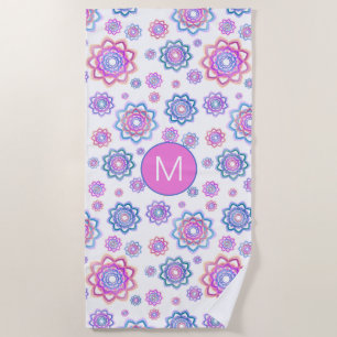 Serviette De Plage Simple Floral Lotus Monogram Rose Pastel Vert
