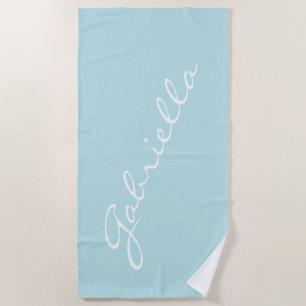 Serviette De Plage Simple minimaliste Nom de script Pastel Aqua perso