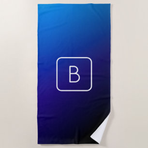 Serviette De Plage Simple moderne bleu foncé Ombre dégradé et monogra