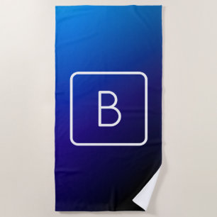 Serviette De Plage Simple moderne bleu foncé Ombre dégradé et monogra
