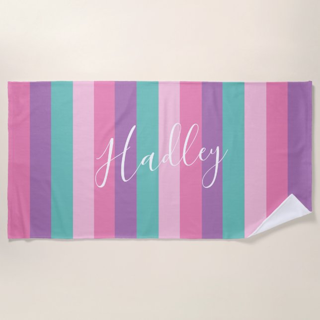 Serviette De Plage Simple Script Stripe Rainbow Kids (Devant)