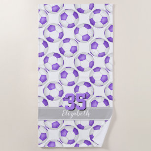 Serviette De Plage simple violet blanc boules de football mignonette 