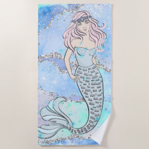 Serviette De Plage Sirène Belle Océan Bleu Parties scintillant Turquo