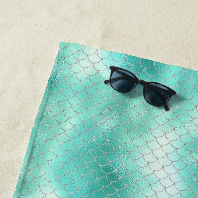 Serviette De Plage Sirène de menthe d'argent (En situation)