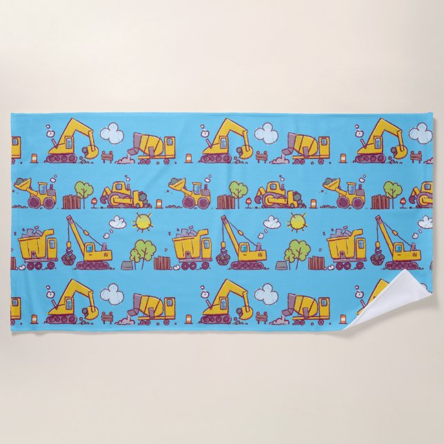 Serviette De Plage Site de construction pour enfants et véhicules Pla (Devant)