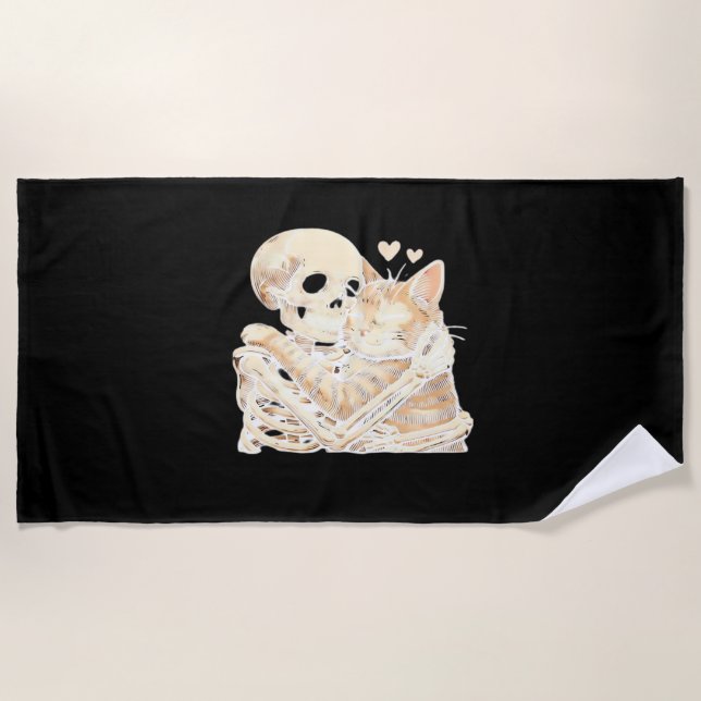 Serviette De Plage Skeleton Accrocher chat Halloween Amoureux des cha (Devant)