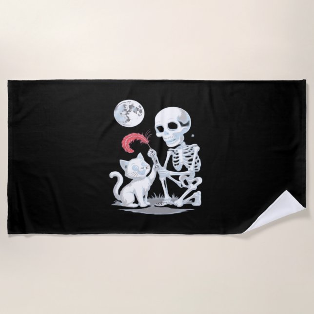 Serviette De Plage Skeleton Chat Halloween drôle mignon Éffrayant ess (Devant)