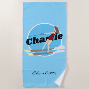 Serviette De Plage Ski nautique de style vintage