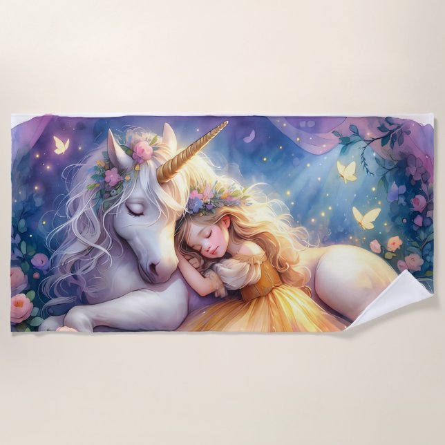 Serviette De Plage Sleeping Girl Unicorn Dreamscape (Devant)