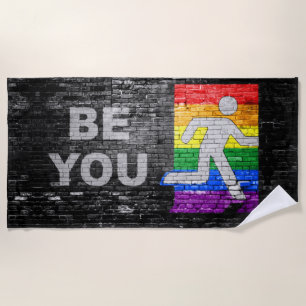 Serviette De Plage SlipperyJoe's Be You brick wall stick figure rainb