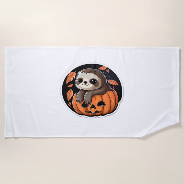 Serviette De Plage Sloth citrouille Halloween autocollant Surdimensio (Devant)