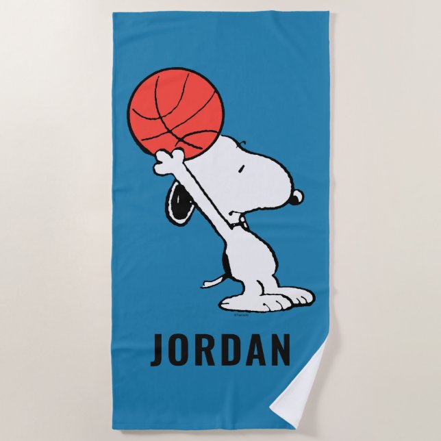 Serviette De Plage Snoopy Varsity Sports Basketball | Add Your Name (Devant)