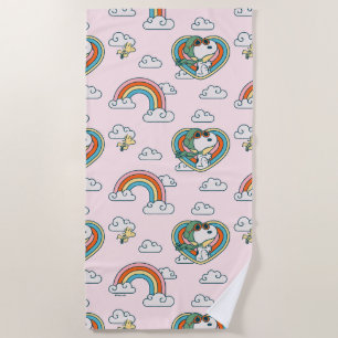 Serviette De Plage Snoopy & Woodstock Rainbow Heart Motif