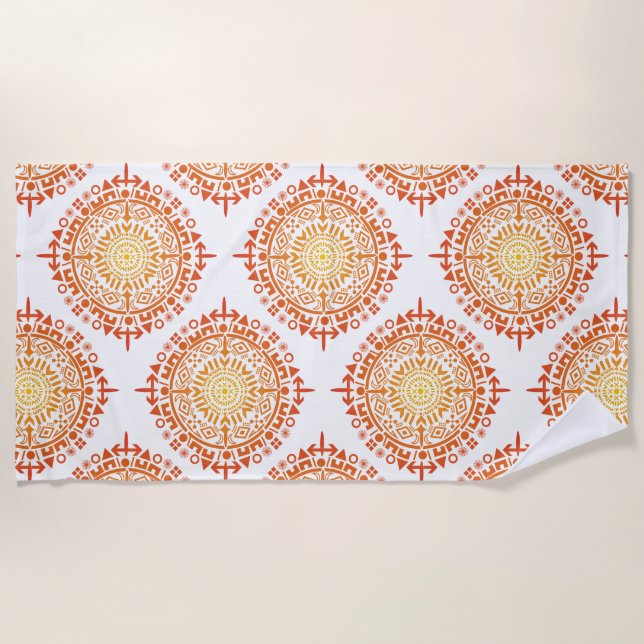 Serviette De Plage Soleil antique avec symboles orange, jaune (Devant)