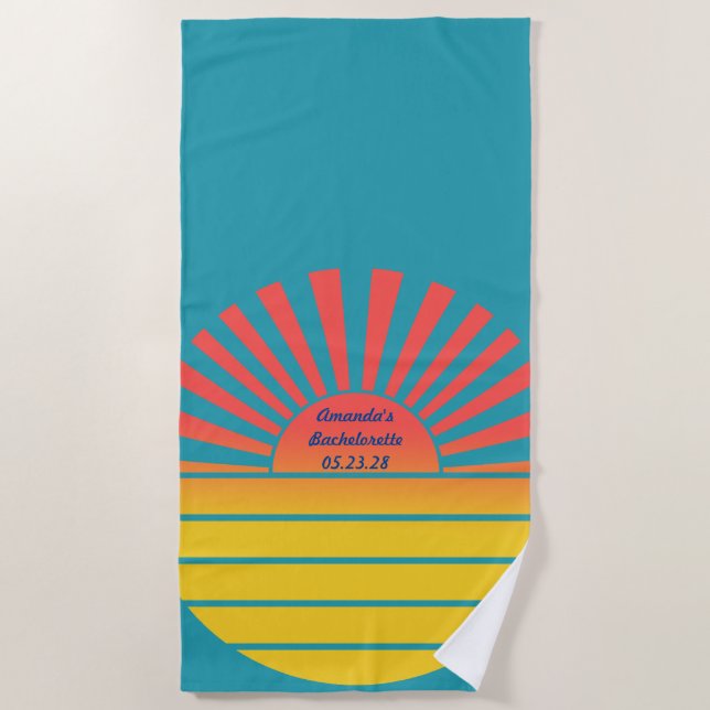 Serviette De Plage Soleil Levant Retro Bachelorte Bleu rouge jaune (Devant)
