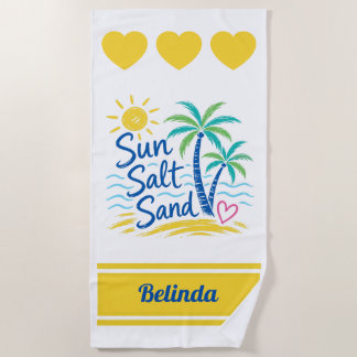 Serviette De Plage Soleil Sel Sable Nom personnalisé Plage Palmier Ét