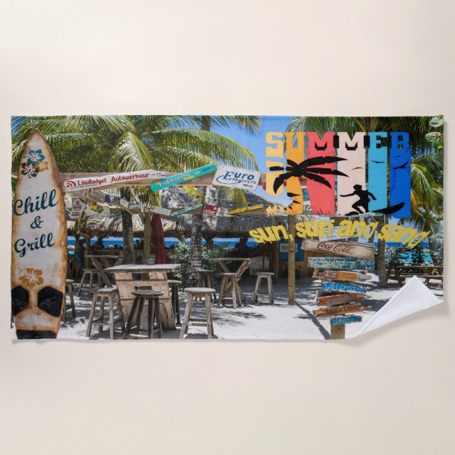 Serviette De Plage Soleil, Surf et Sable (Devant)