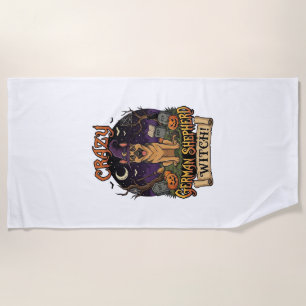 Serviette De Plage Sorcière allemande folle de la chienne d'Halloween
