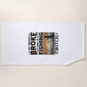 Serviette De Plage Sorcière de pêche Halloween Vintage Vector Design_