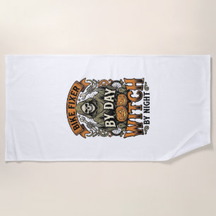 Serviette De Plage Sorcière de réparation de vélo Halloween vintage m