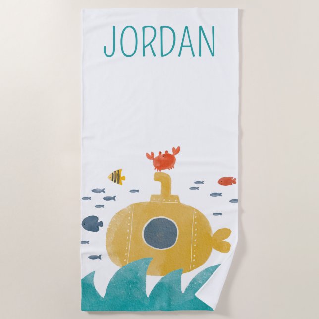 Serviette De Plage Sous-marin à doodle mignon | Explorer (Devant)