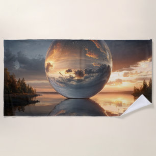 Serviette De Plage Sphère Réfléchissante Surréaliste Avec Nuages de C