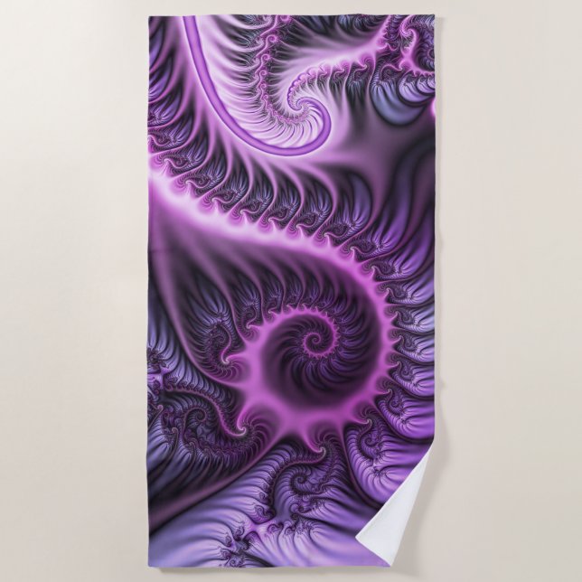 Serviette De Plage Spirale d'art fractal abstrait violet rose vif (Devant)
