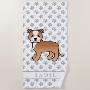 Serviette De Plage Staffie Rouge Et Blanc Chien De Dessin Animé Migno