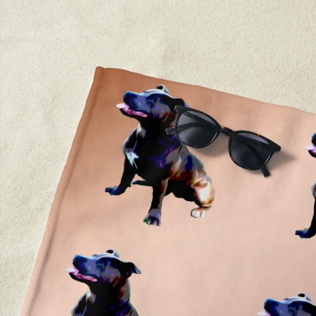 Serviette De Plage Staffordshire Bull Terrier Huile Peinture, Serviet (En situation)