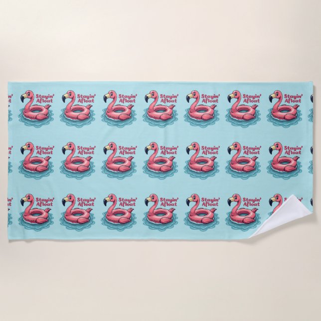 Serviette De Plage Stayin’ En Mer Funny Flamant rose Pool Flottant Re (Devant)