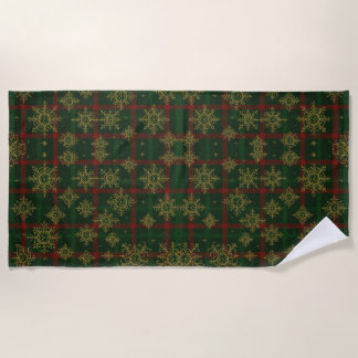 Serviette De Plage Steampunk Flocon de neige Rouge et vert Tartan