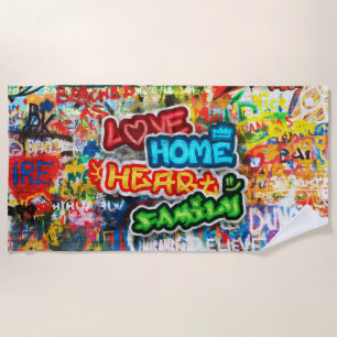 Serviette De Plage Streetart Graffiti Amour Maison Cœur Coloré Funky