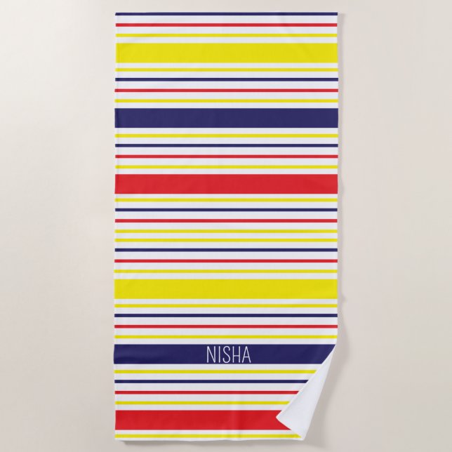 Serviette De Plage Stripes Monogramme Prénom Vacances d'été (Devant)