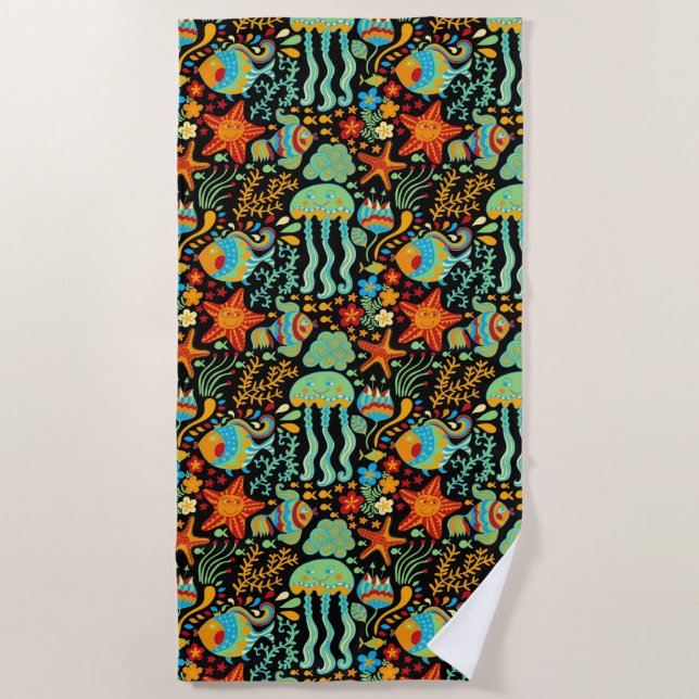 Serviette De Plage Style de dessin animé Aquatic Life (Devant)