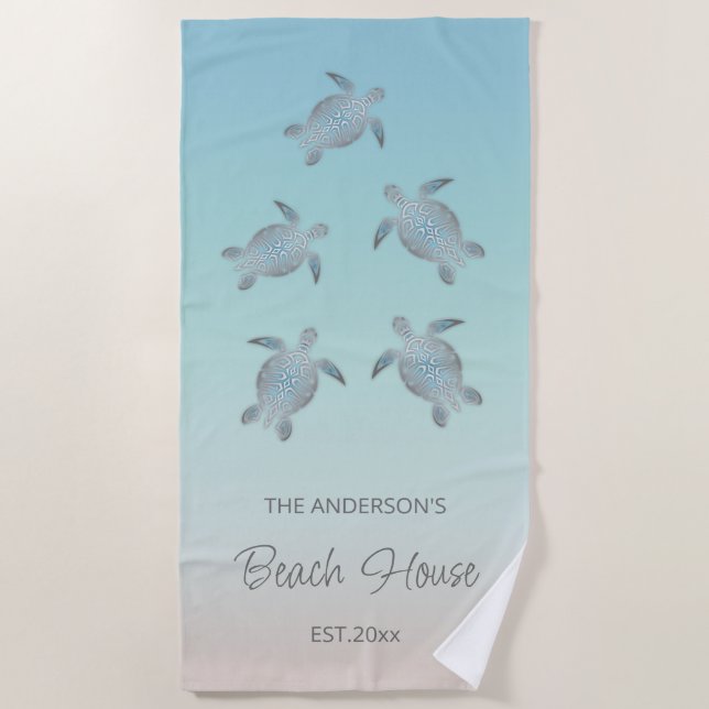 Serviette De Plage Style Plage Tortues Argent (Devant)