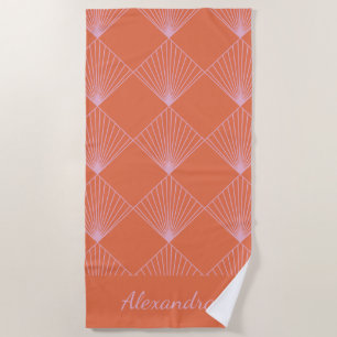 Serviette De Plage Style Retro Orange Art Déco rose Personnalisé