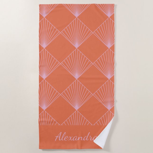 Serviette De Plage Style Retro Orange Art Déco rose Personnalisé (Devant)