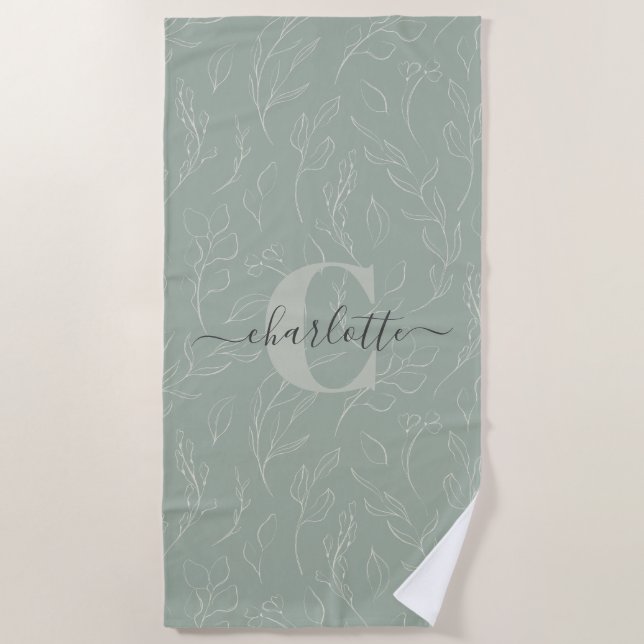 Serviette De Plage Style rustique Sage vert Botanique Nom floral (Devant)