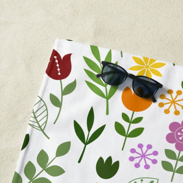 Serviette De Plage Style scandinave Flore & Faune Motif (En situation)