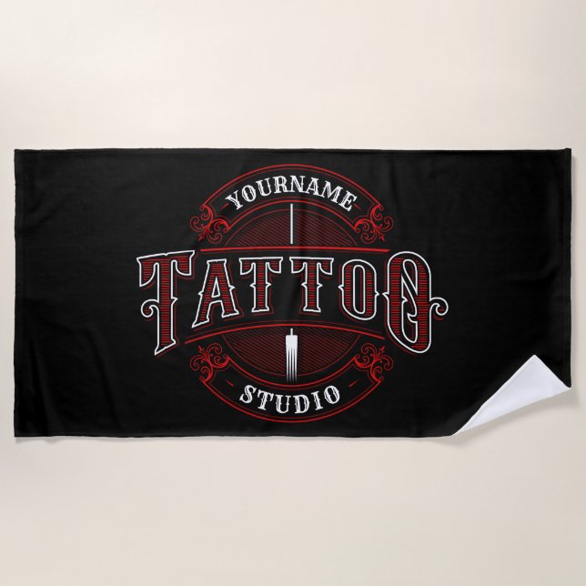 Serviette De Plage Style traditionnel AJOUTER LE NOM Tattoo Studio Sh (Devant)