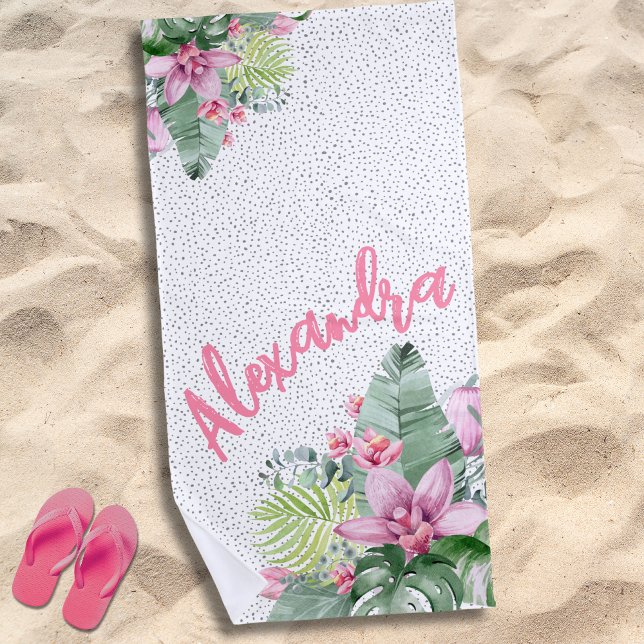 Serviette De Plage Style Trendy Tropical Floral (Watercolor Tropical Floral Beach Towel)